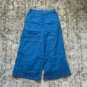 Blue Wide-Leg Pants with Lace Trim